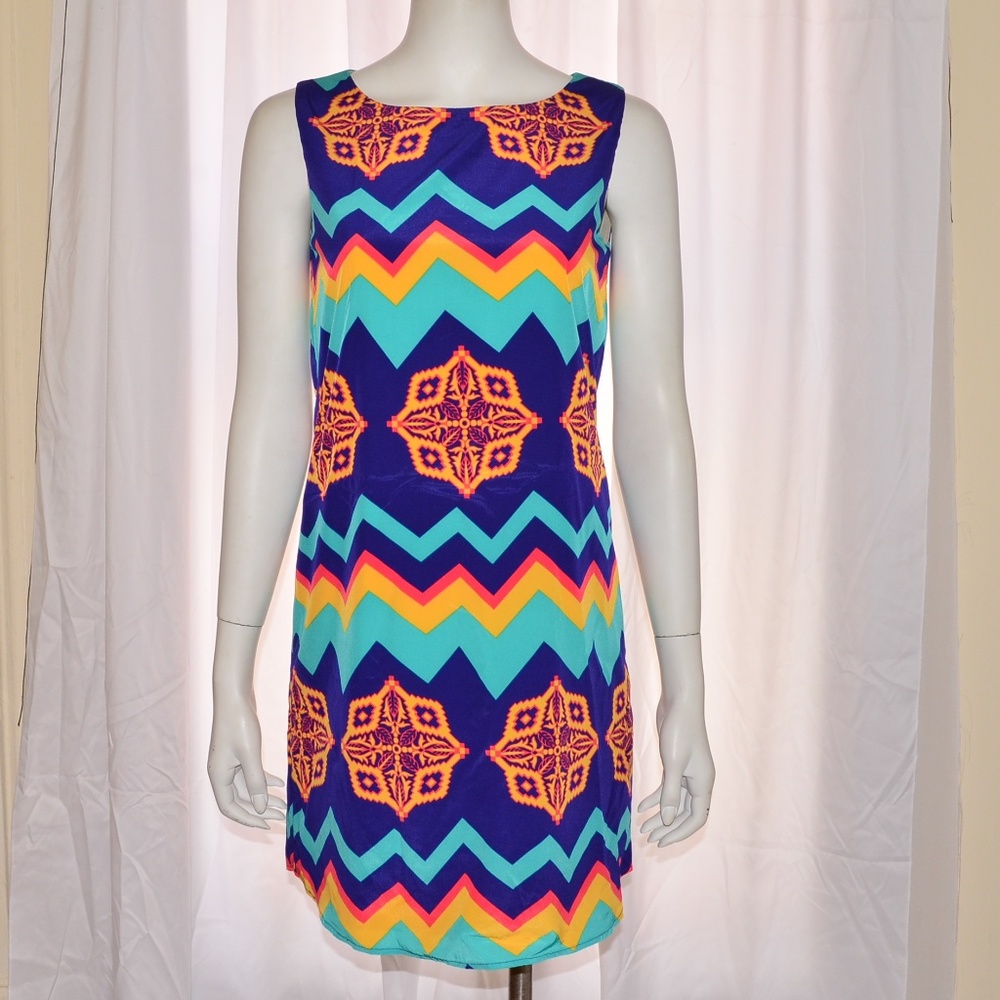 PEACH LOVE Blue Shift Mini Dress Small S 4 Summer